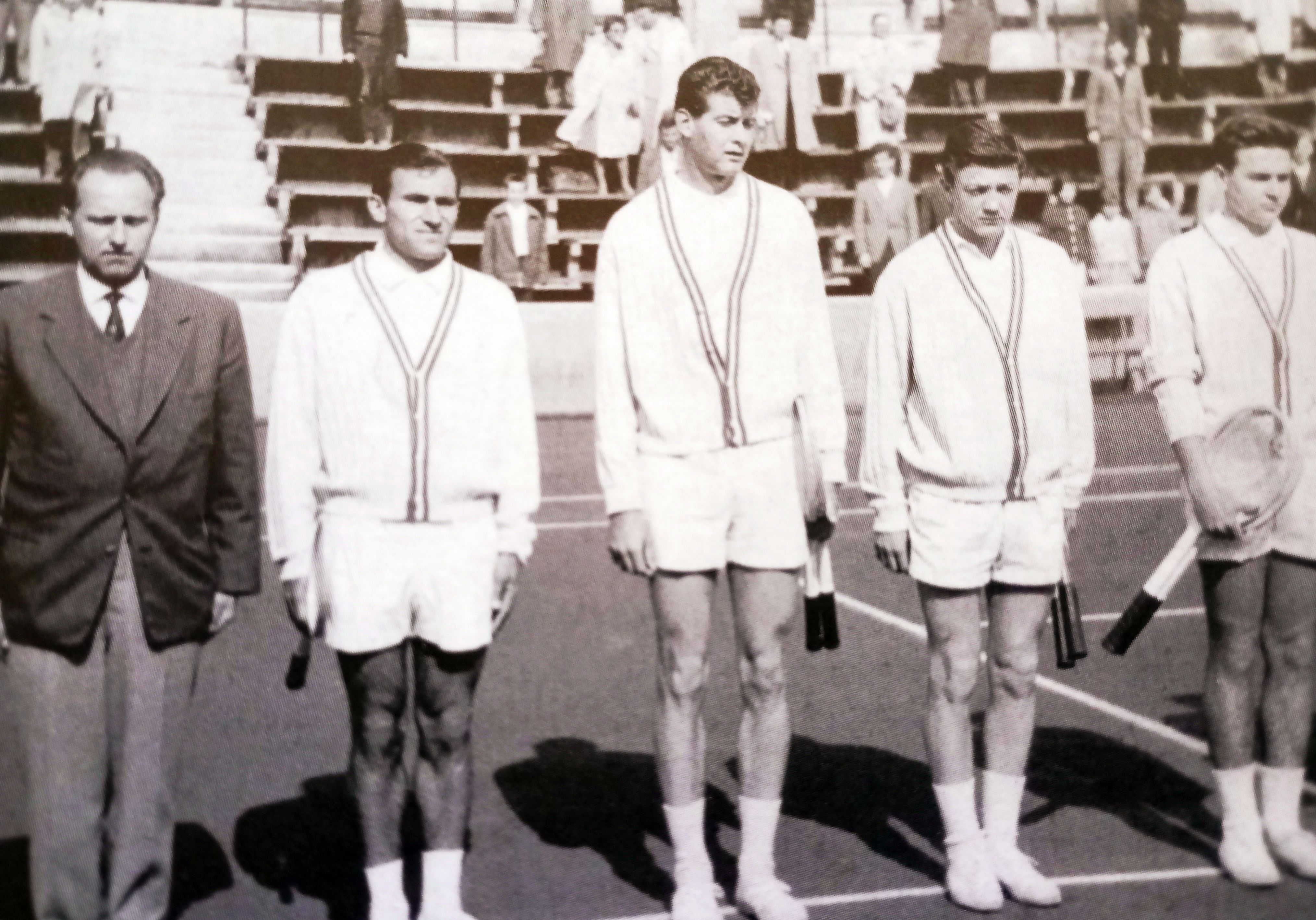 A Davis-kupa-csapat tagjaként, Gulyás István, Szikszay András, Balázs György és Korpas György (balról jobbra fehérben)